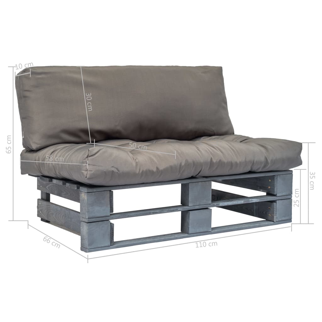 vidaXL Outdoor-Sofa Paletten mit Kissen in Grau Kiefernholz