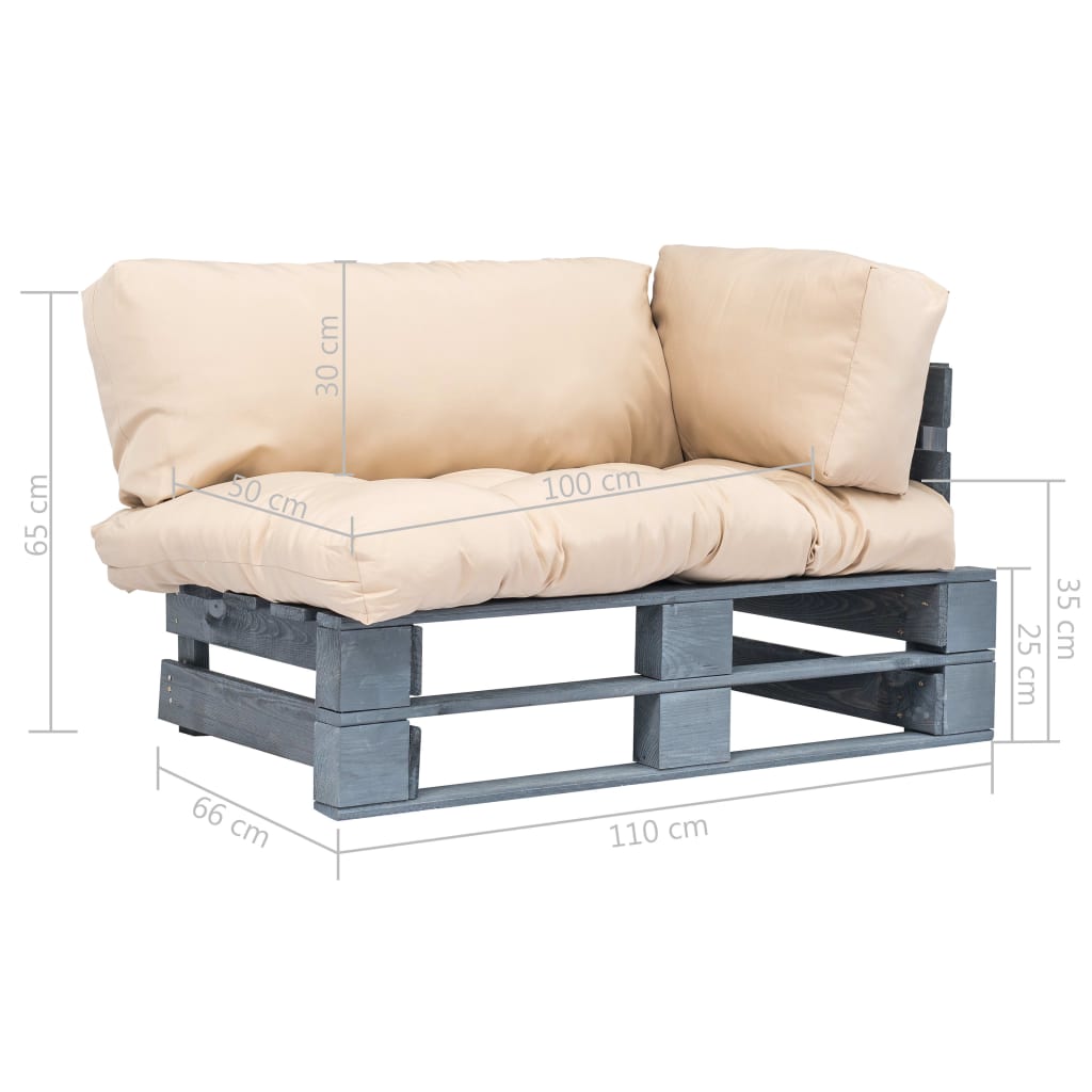 vidaXL Outdoor-Sofa Paletten mit Kissen in Sandfarben Kiefernholz
