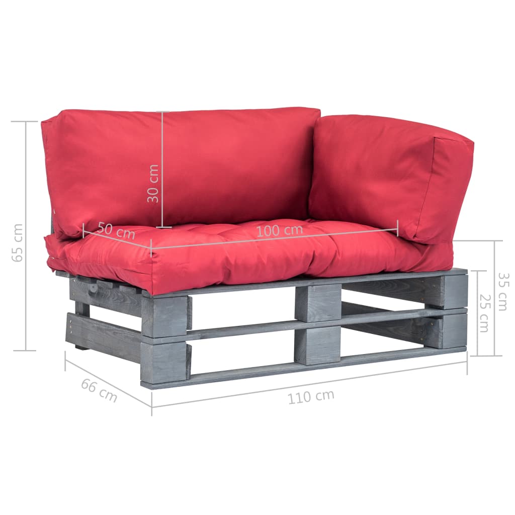vidaXL Outdoor-Sofa Paletten mit Kissen in Rot Kiefernholz