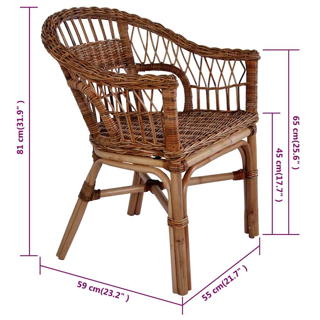 vidaXL Gartenstühle 2 Stk. Natürliches Rattan Braun