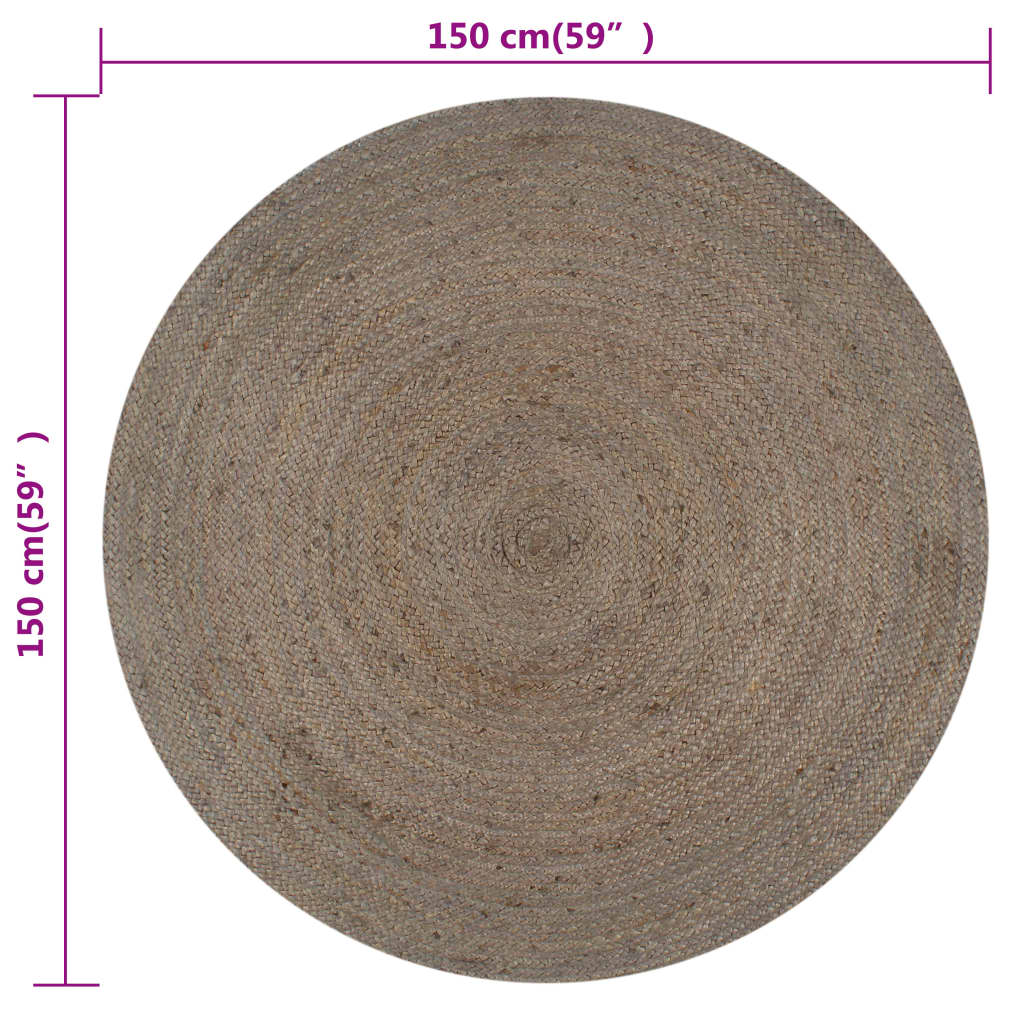 vidaXL Teppich Handgefertigt Jute Rund 150 cm Grau