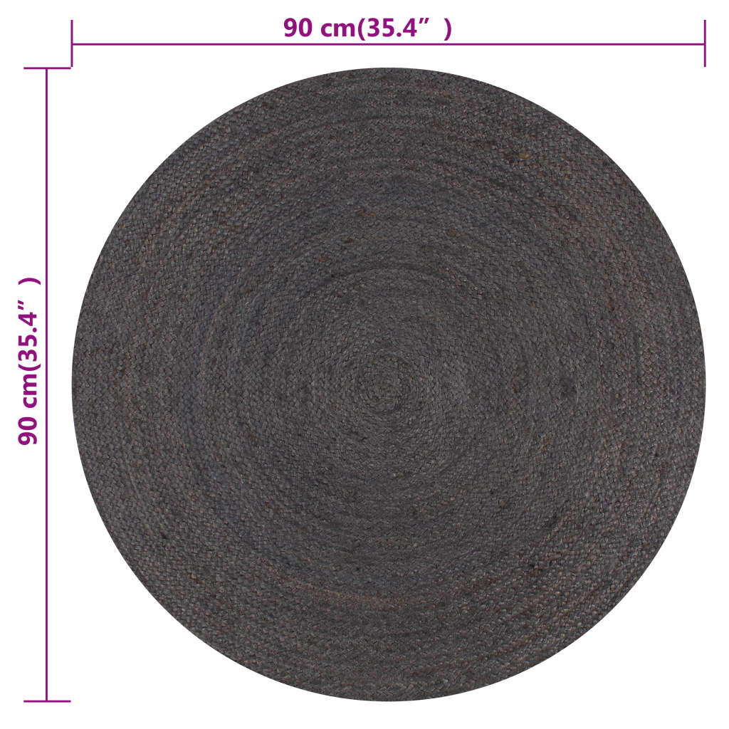 vidaXL Tapis rond en jute fait à la main 90 cm Gris foncé