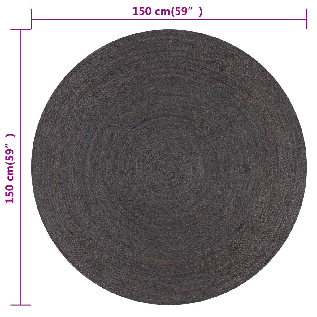 vidaXL Tapis fait à la main jute rond 150 cm gris foncé
