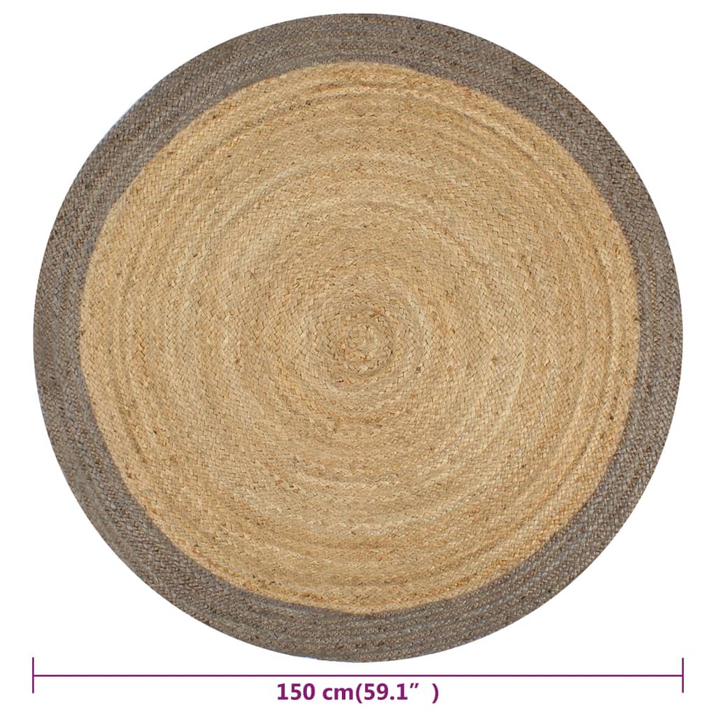 vidaXL Teppich Handgefertigt Jute mit Grauem Rand 150 cm