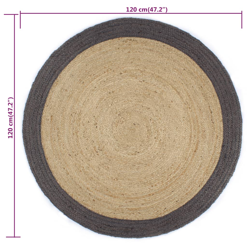 vidaXL Tapis fait à la main en jute avec bord gris foncé 120 cm