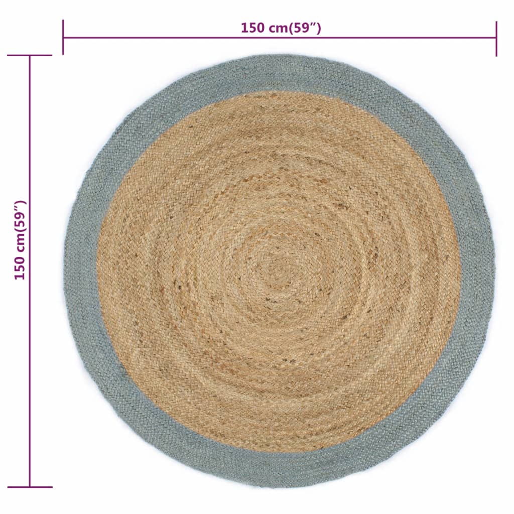 vidaXL Tapis fait à la main en jute avec bordure vert olive 150 cm