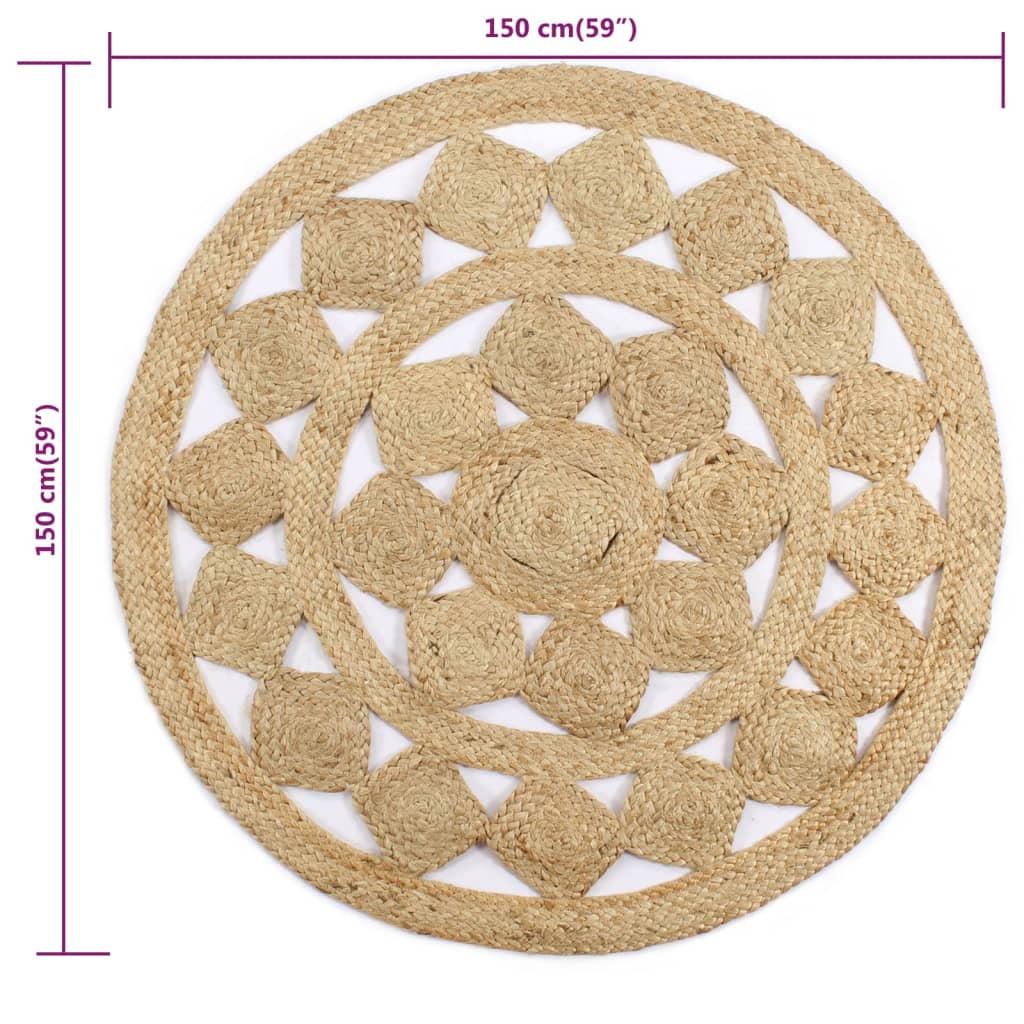 vidaXL Tapis tressé à la main en jute Ø 150 cm