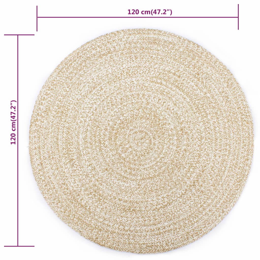 vidaXL Tapis fait à la main en jute blanc et naturel 120 cm