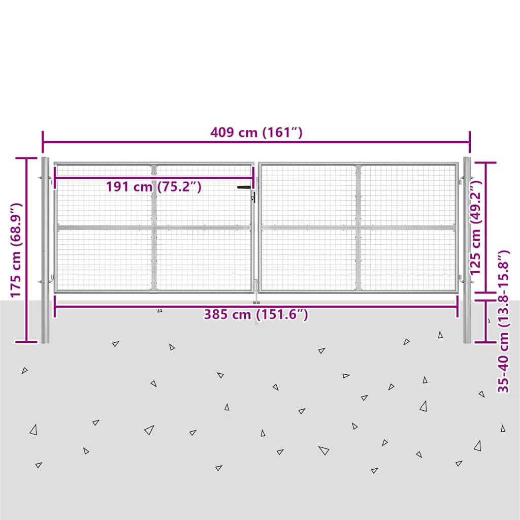 Gartentor verzinkter Stahl 400 x 150 cm Silber