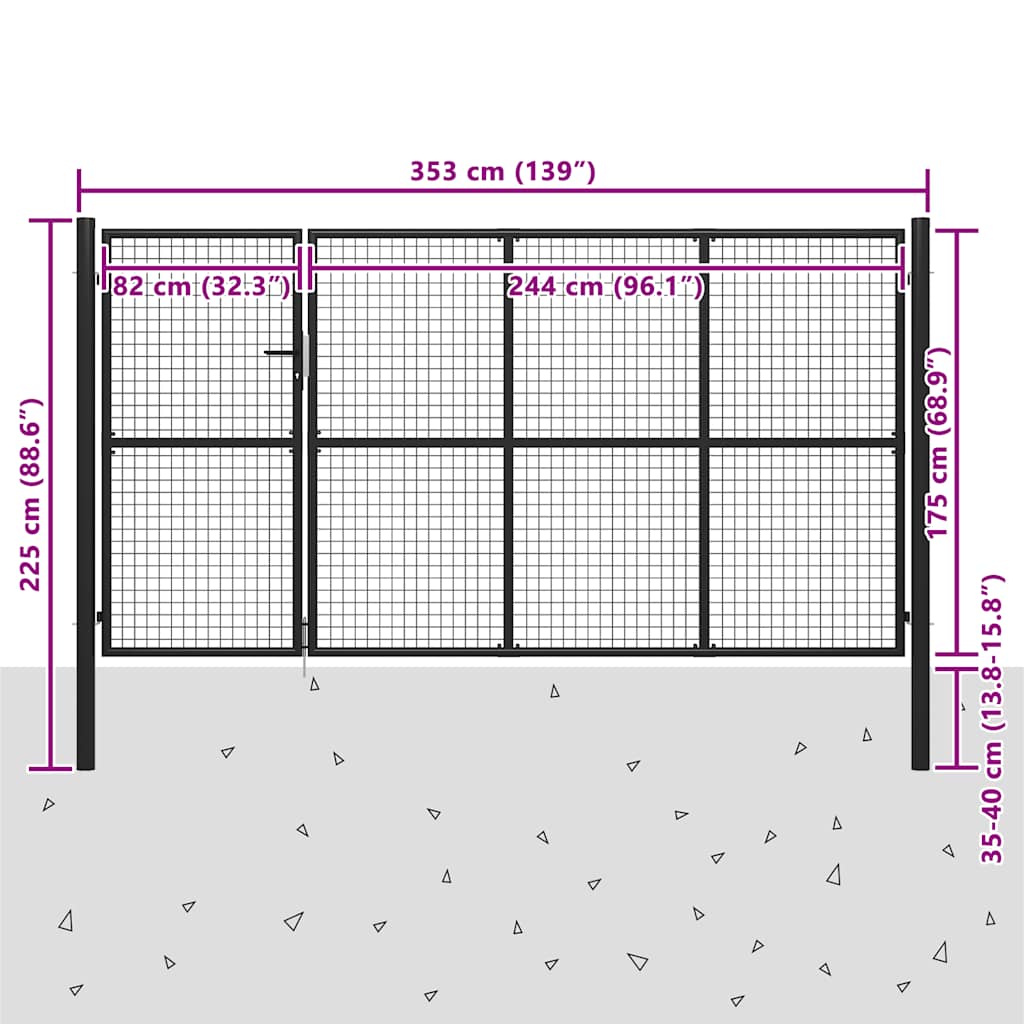 Gartentor aus Stahl 350 x 175 cm Anthrazit