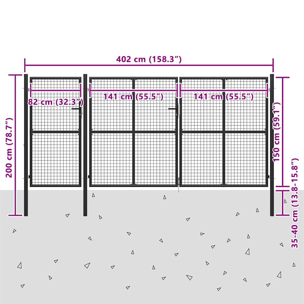 Gartentor Stahl 400 x 150 cm Anthrazit