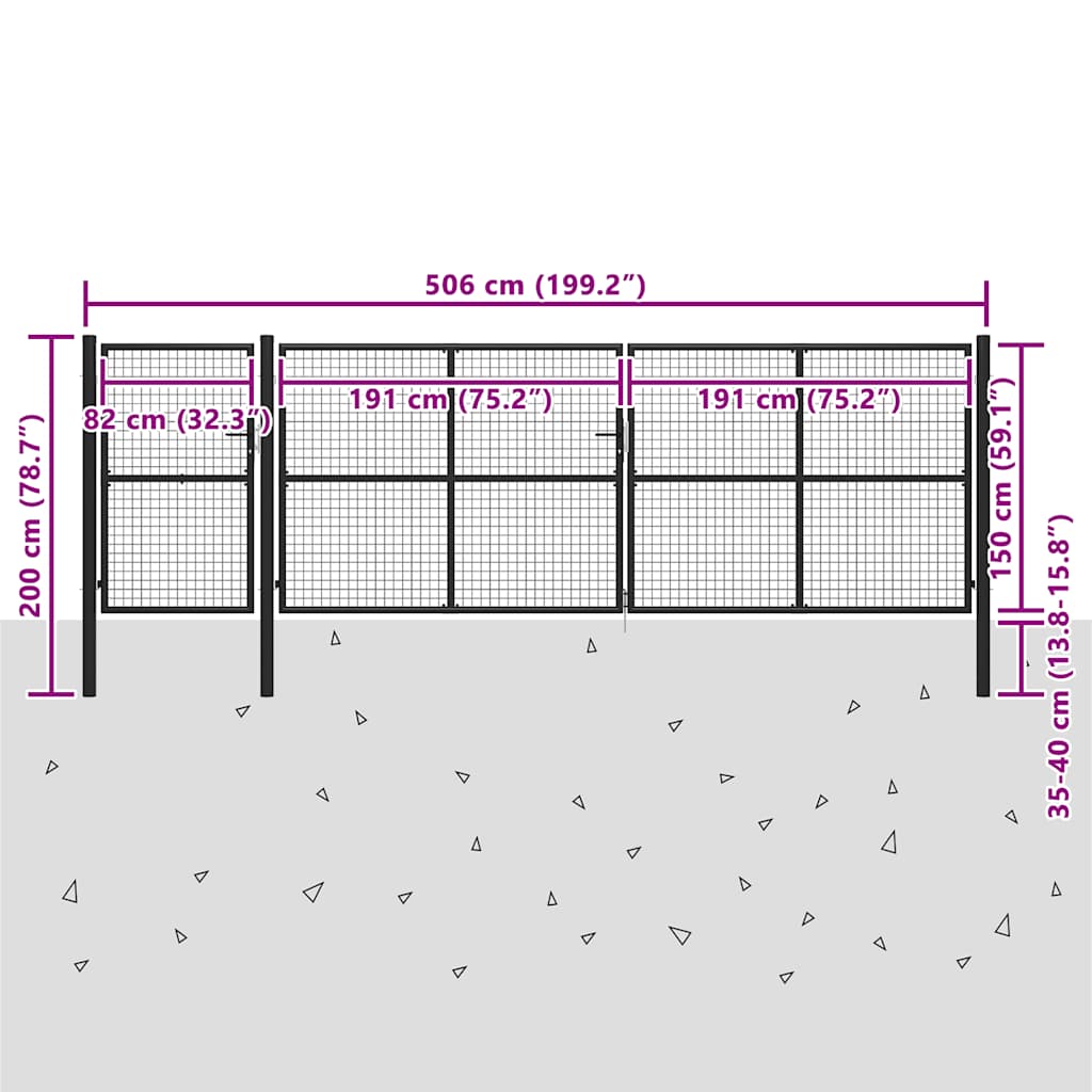 Gartentor Stahl 500×150 cm Anthrazit