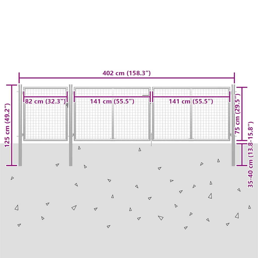 Gartentor aus Stahl 400 x 75 cm Silber