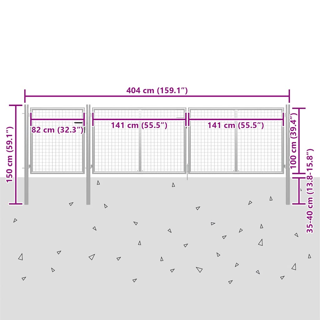 Gartentor aus Stahl 400x100 cm Silber