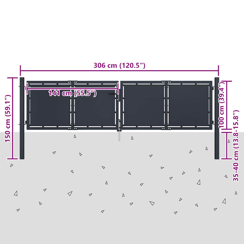 Gartentor aus Stahl 300 x 100 cm Anthrazit