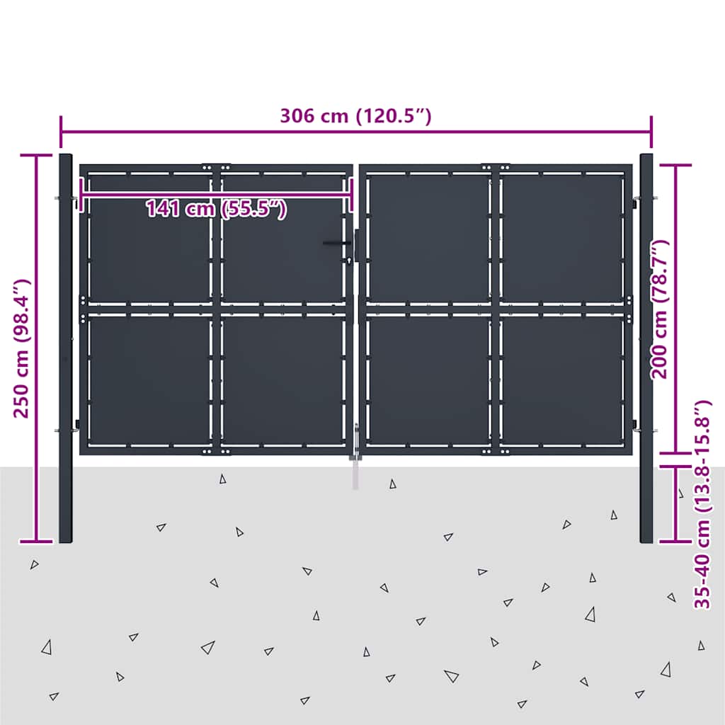 Gartentor aus Stahl 300 x 200 cm Anthrazit