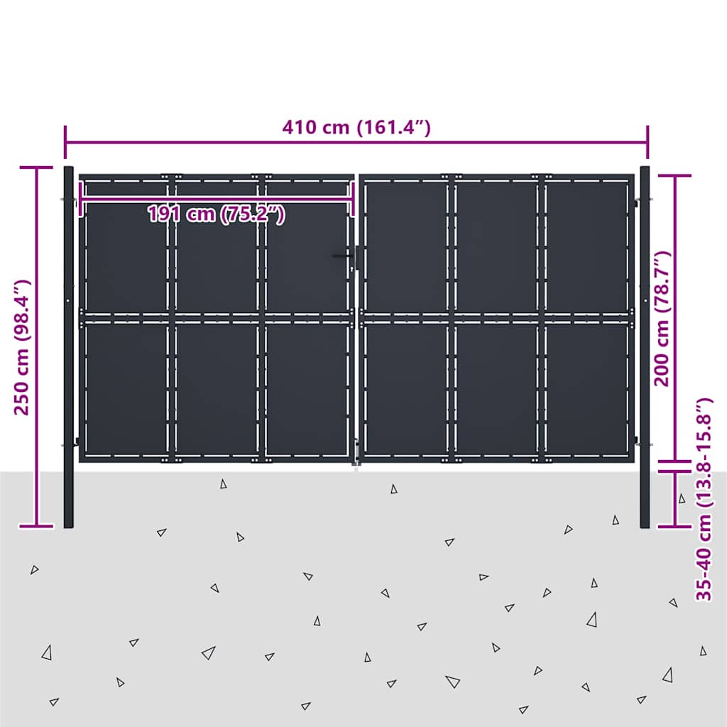 Gartentor aus Stahl 400 x 200 cm Anthrazit