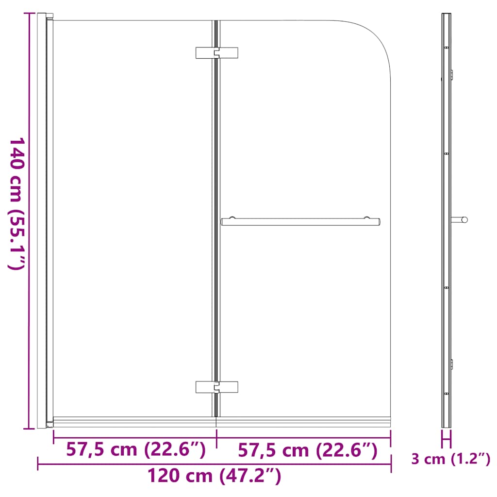 Faltbare Duschkabine 2 Paneele ESG 120 x 140 cm