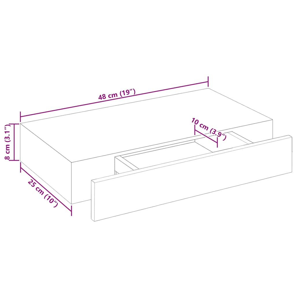 vidaXL Wandregal Hängeregal mit Schubladen 2 Stk. Weiß 48 cm
