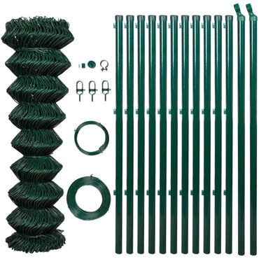 vidaXL Maschendrahtzaun mit Pfosten Stahl 1,25x15 m Grün