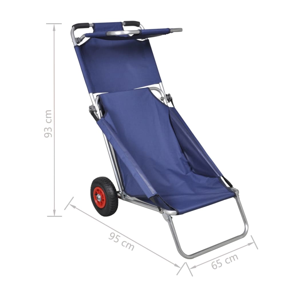 vidaXL Chariot de plage pliable avec roues Bleu