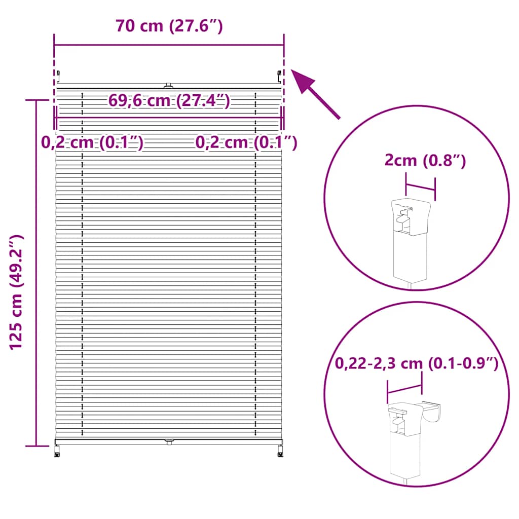 Store plissé enrouleur plissé 70x125cm Crème