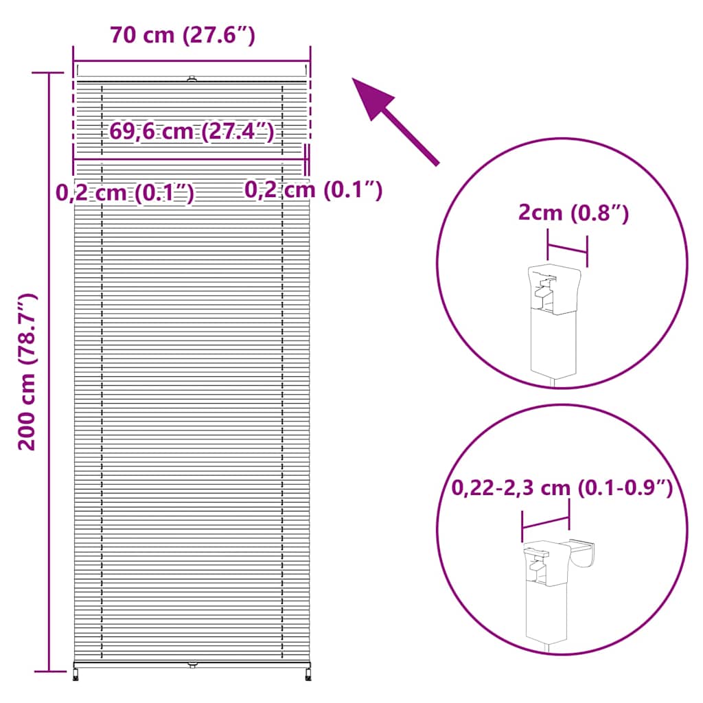 Store plissé enrouleur plissé 70x200cm Crème