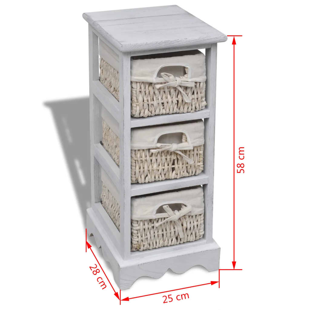 vidaXL Holz-Schränkchen mit 3 Flechtkörben Weiß