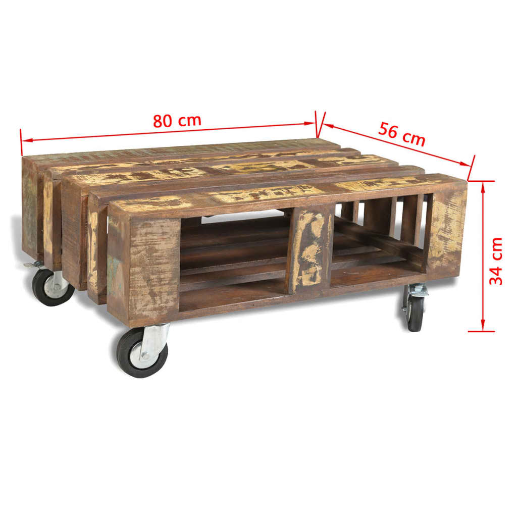 vidaXL Couchtisch mit 4 Rollen Altholz