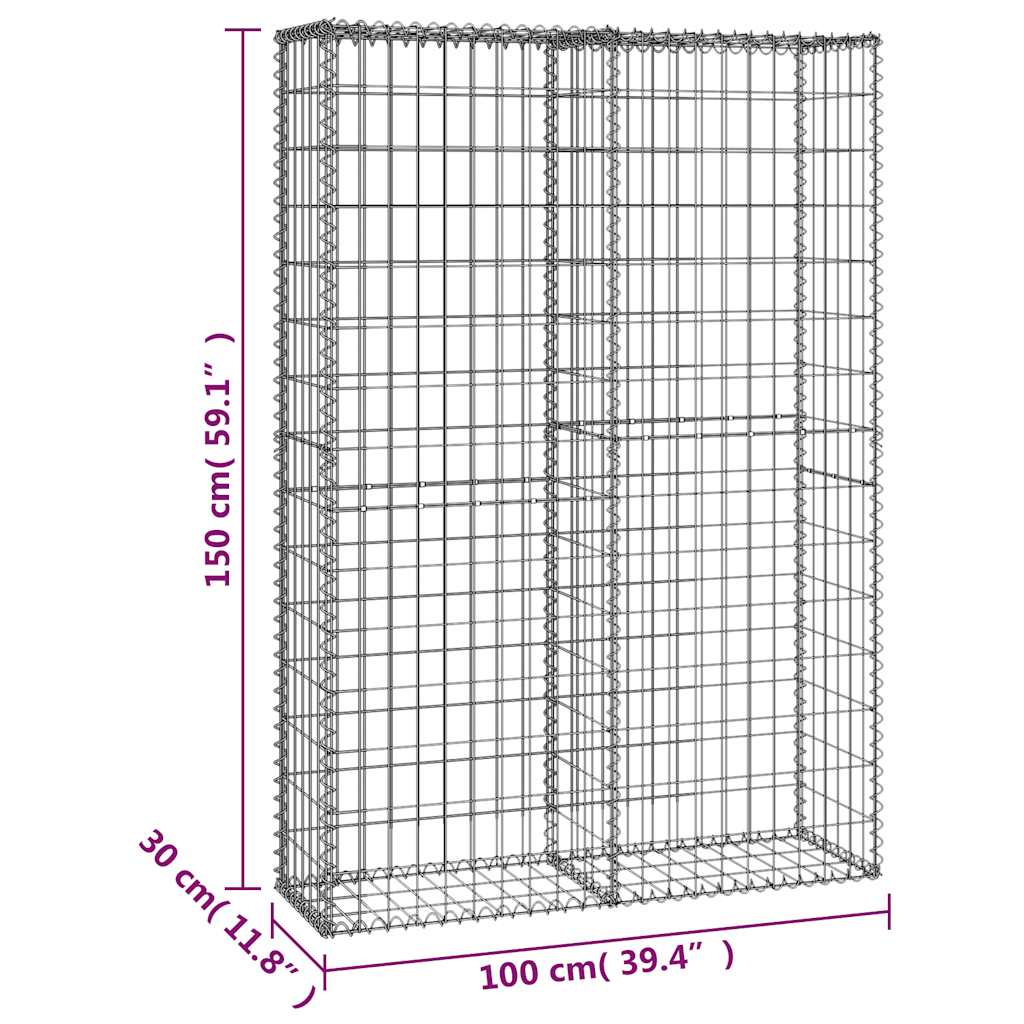 vidaXL Gabionenkorb avec couvercles en fil de fer galvanisé 150×100×30 cm