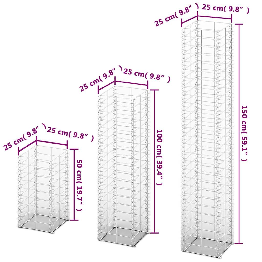 vidaXL Gabionen-Set 3-tlg. Verzinkter Draht
