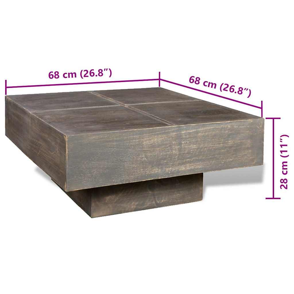 vidaXL Couchtisch Dunkelbraun Quadratisch Massivholz Mango