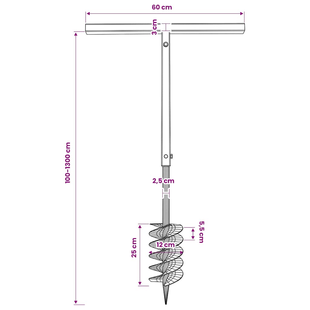Erdbohrer mit Griff 120 mm Verlängerungsrohr 13 m
