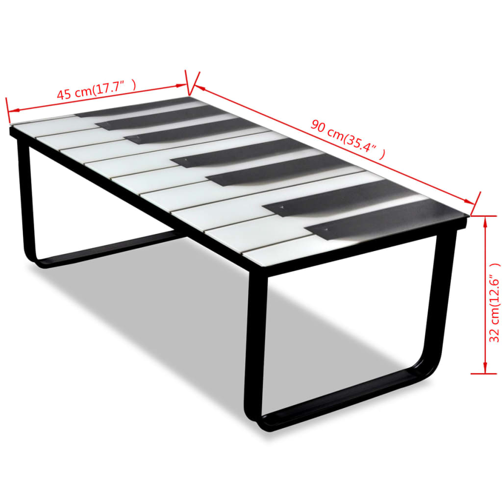 vidaXL Couchtisch mit Glasplatte Klavier-Aufdruck