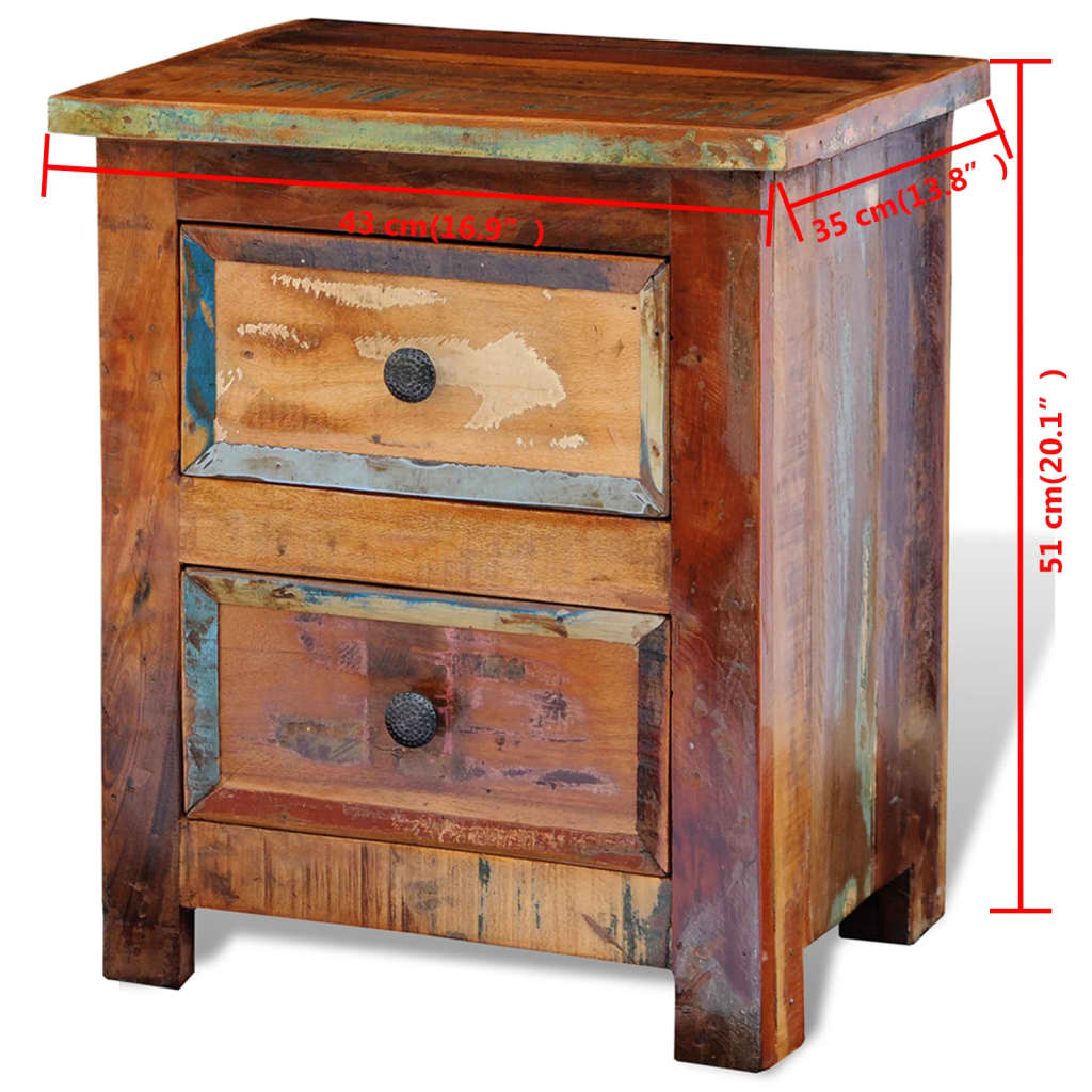 vidaXL Table de chevet avec 2 tiroirs en bois de récupération massif