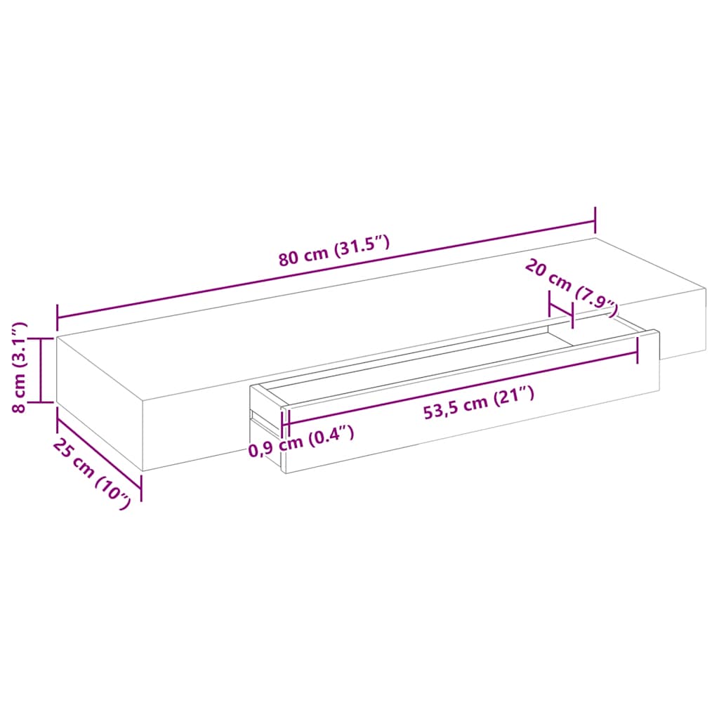 vidaXL Wandregal mit Schublade MDF Weiß