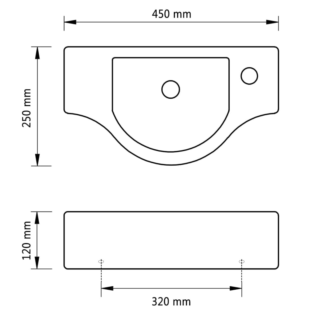 Lavabo en céramique avec trou de robinet noir