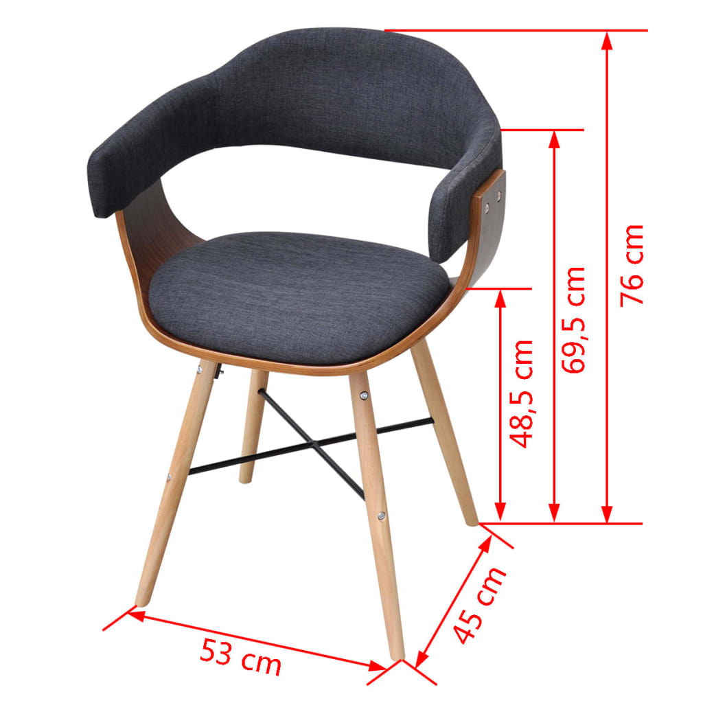 vidaXL Chaises de salle à manger 6 pcs Gris foncé Bois courbé et Tissu