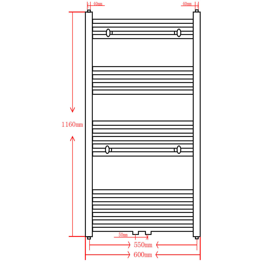 Handtuchheizkörper Warmwasser Gerade Schwarz 600x1160 mm