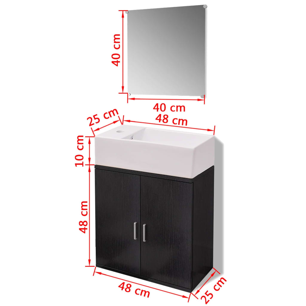 vidaXL 3-tlg. Badmöbel-Set mit Waschbecken Schwarz