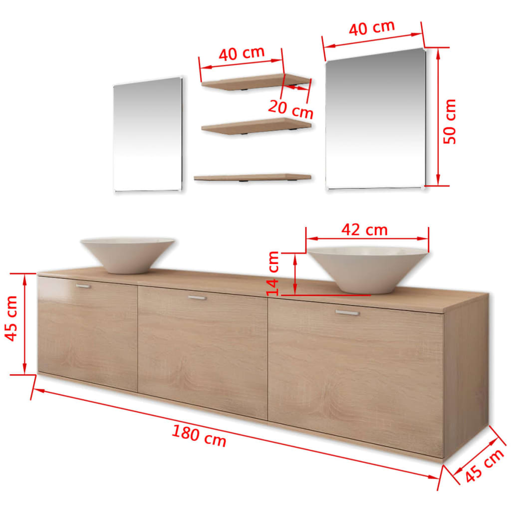 vidaXL 8-tlg. Badmöbel und Waschbecken Set Beige