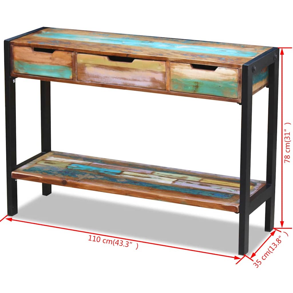 vidaXL Sideboard mit 3 Schubladen Altholz Massiv