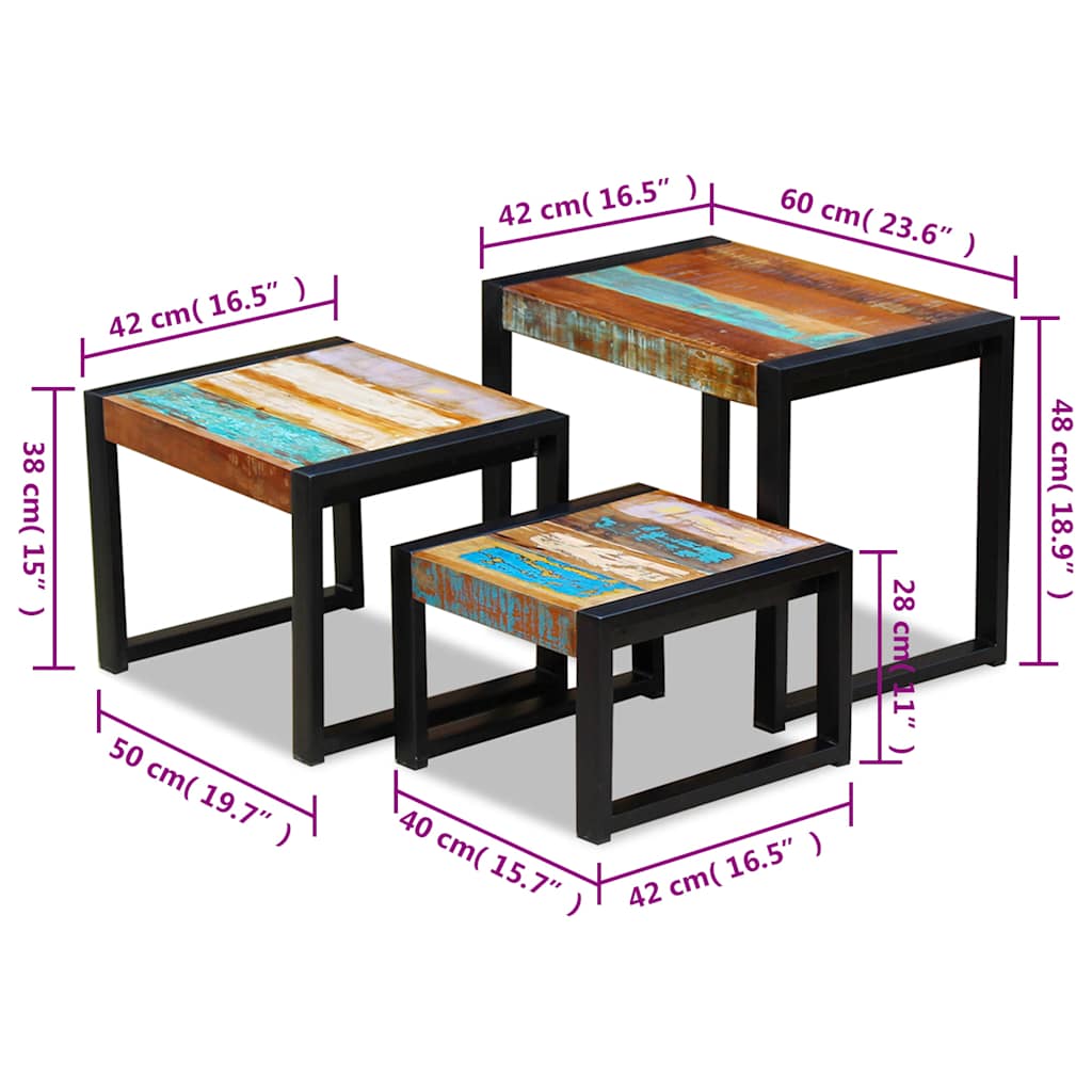vidaXL 3-tlg. Satztisch-Set Altholz