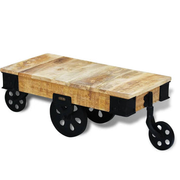 vidaXL Table basse à roulettes en bois de manguier brut