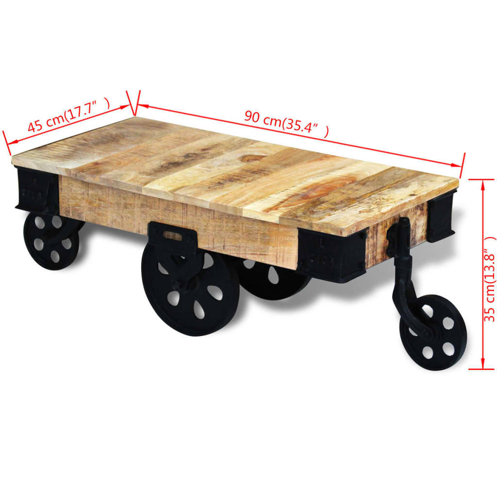 vidaXL Couchtisch mit Rollen Raues Mangoholz