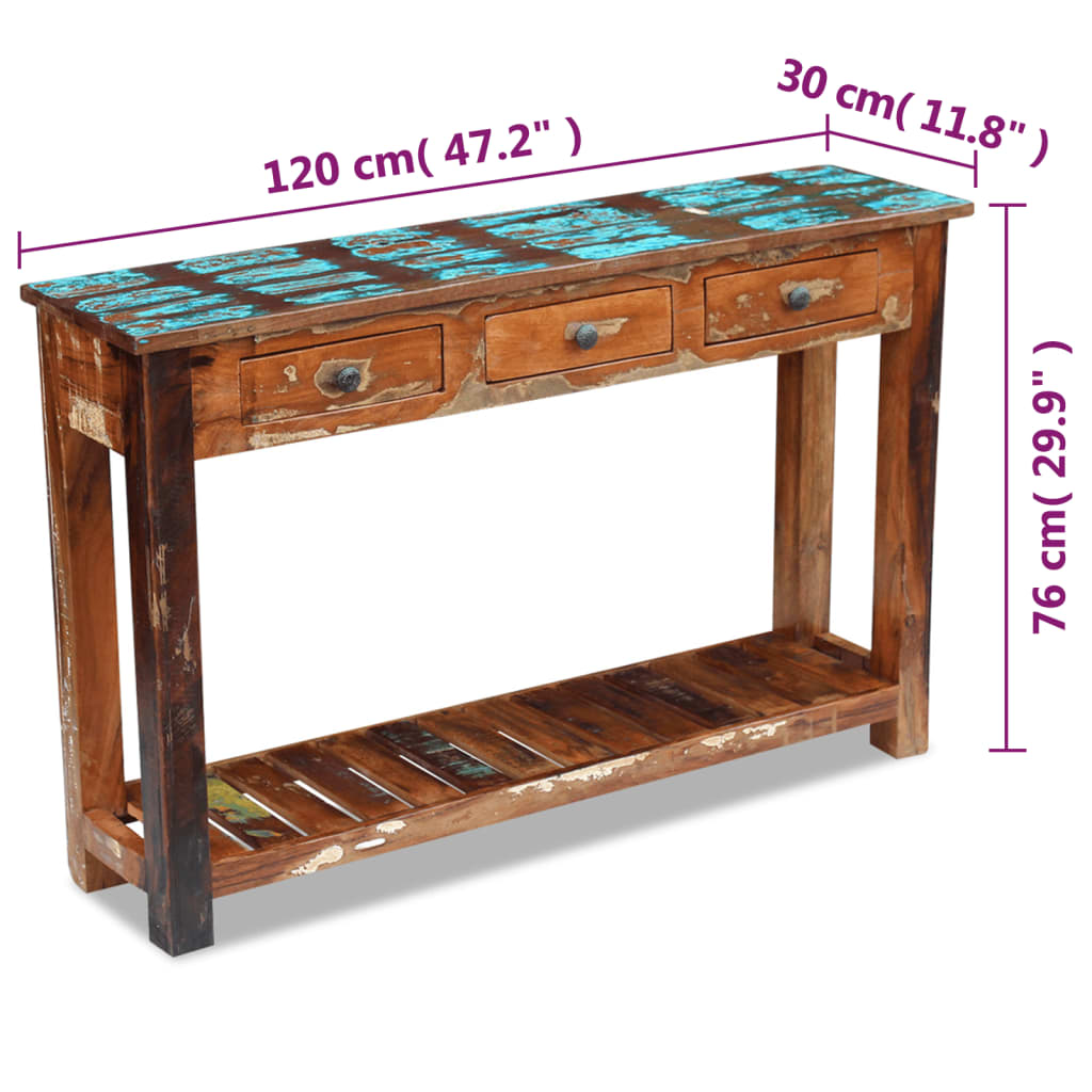 vidaXL Konsolentisch Altholz Massiv 120x30x76 cm