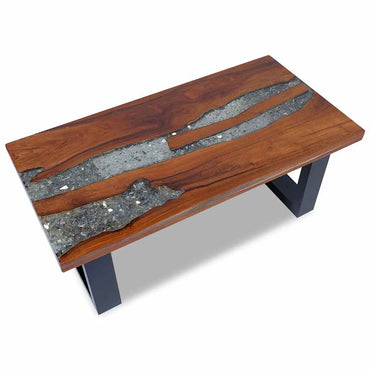 vidaXL Table basse teck et résine 100x50 cm