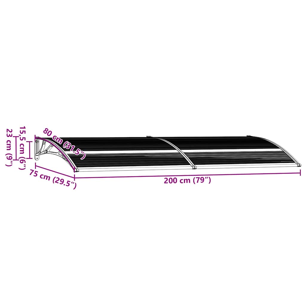 vidaXL Vordach Schwarz 200x75 cm PC