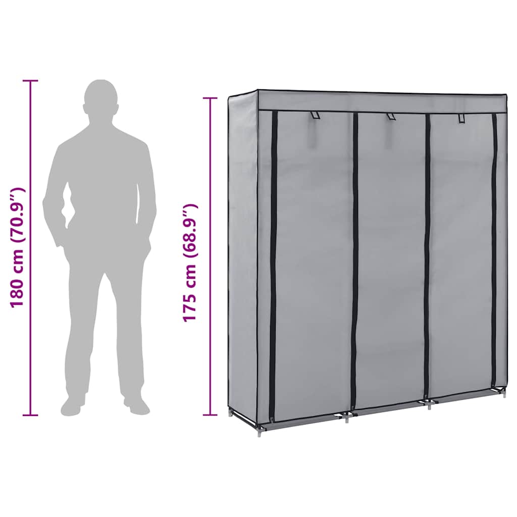 Kleiderschrank mit Fächern und Stangen Grau 150x45x175cm Stoff