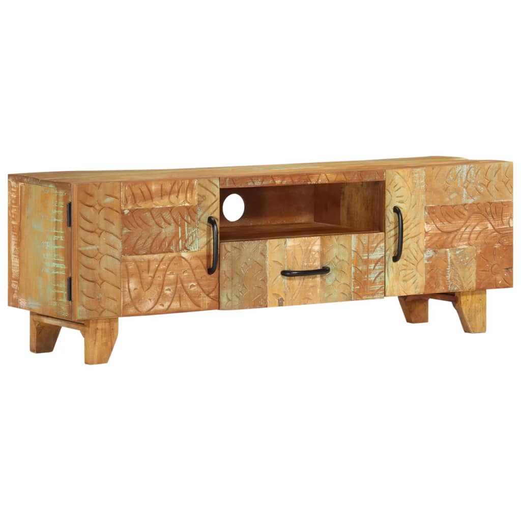 Meuble TV vidaXL sculpté à la main 120x30x40 cm Bois de récupération massif